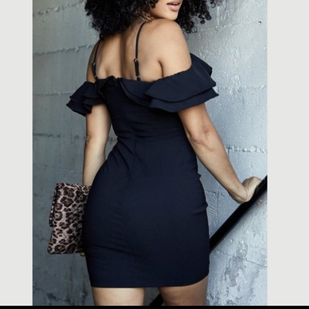Ultra Glam Black Ruffled Body-Con Dress - Picture 2 of 6